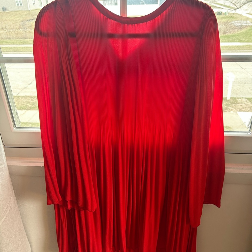 Vibrant Red Pleated Dress
